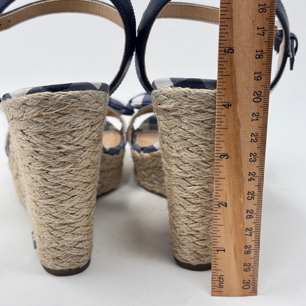 Michael Kors Pippa Gingham Espadrille Wedge Sandals Blue/White Check Size 6.5 - Picture 7 of 7